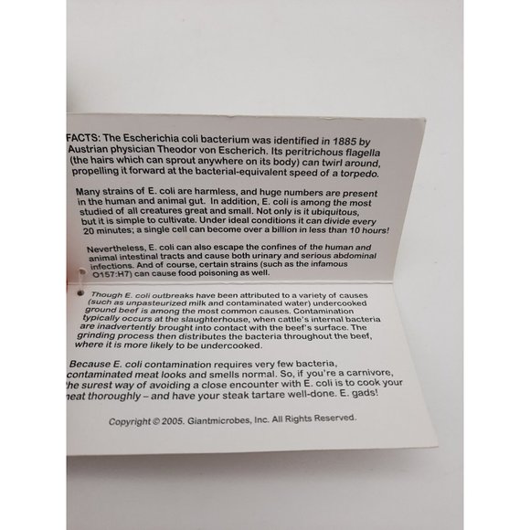 E COLI Giant Microbes Plush By Drew Oliver Medical w/Facts Card 2005 NWT 7" Wide - Picture 3 of 9